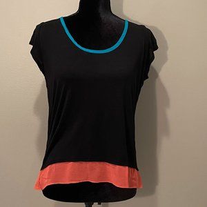 A.N.A. Womens Semi Sheer Sht Sleeve Top Black & Blue sz M